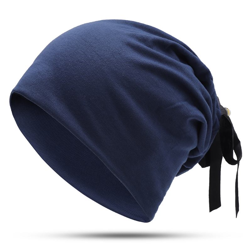 Dam Sommar Vanlig Färg Turban Hat Casual Bow Skullcap Beanie Caps