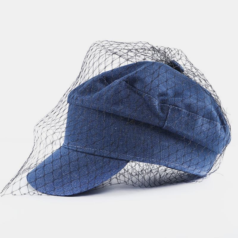 Denim Mesh Marinblå Keps Peak Cap Platta Mössor Vilda England Militär Hatt Kapten Kepsar Marinblå Kepsar