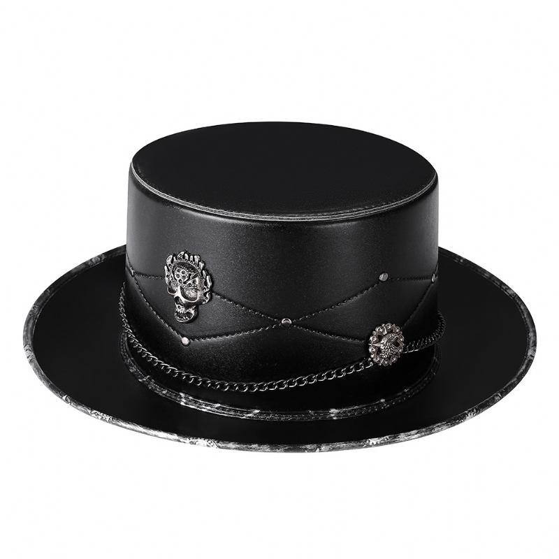 Doctor Pu Läder Magisk Skull Black Top Hat Kvinnlig Fotorekvisita