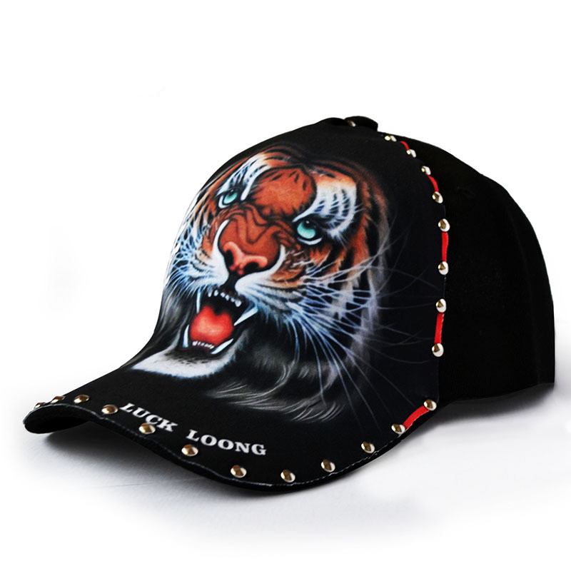 Hatt Baseballkeps Med Svart Nit För Män Grön Tiger Head Cap