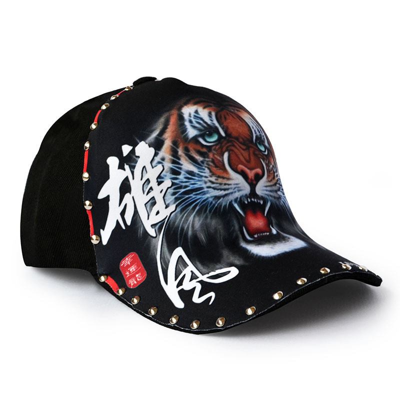 Hatt Baseballkeps Med Svart Nit För Män Grön Tiger Head Cap