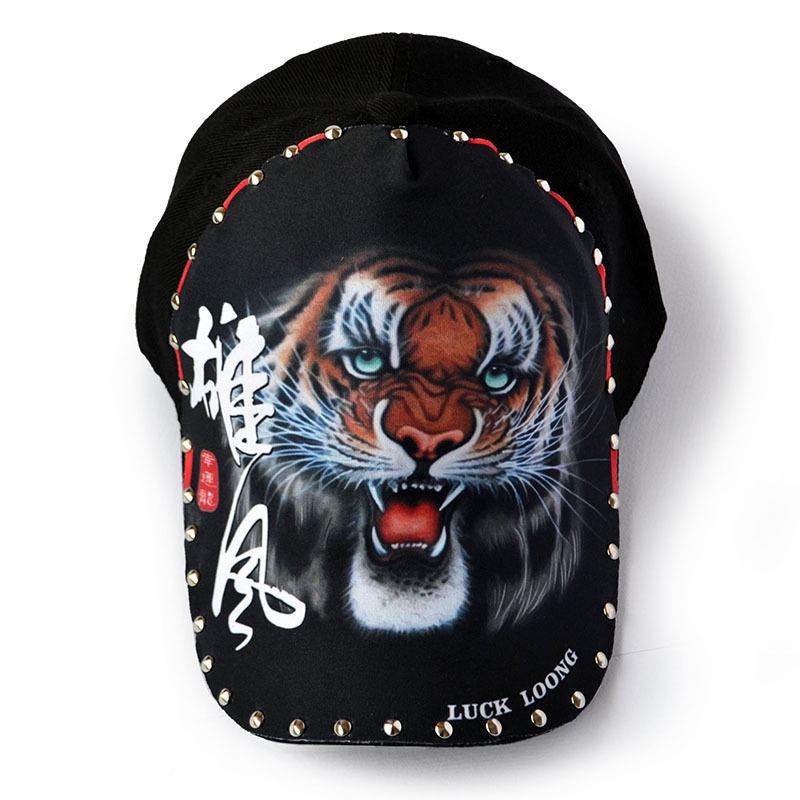 Hatt Baseballkeps Med Svart Nit För Män Grön Tiger Head Cap