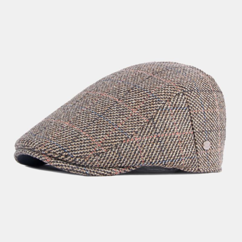 Herr Bomullsfärgat Gallermönster Plus Sammet Varma Baskrar Brittisk Retro Casual Solskydd Forward Hat Newsboy Hat