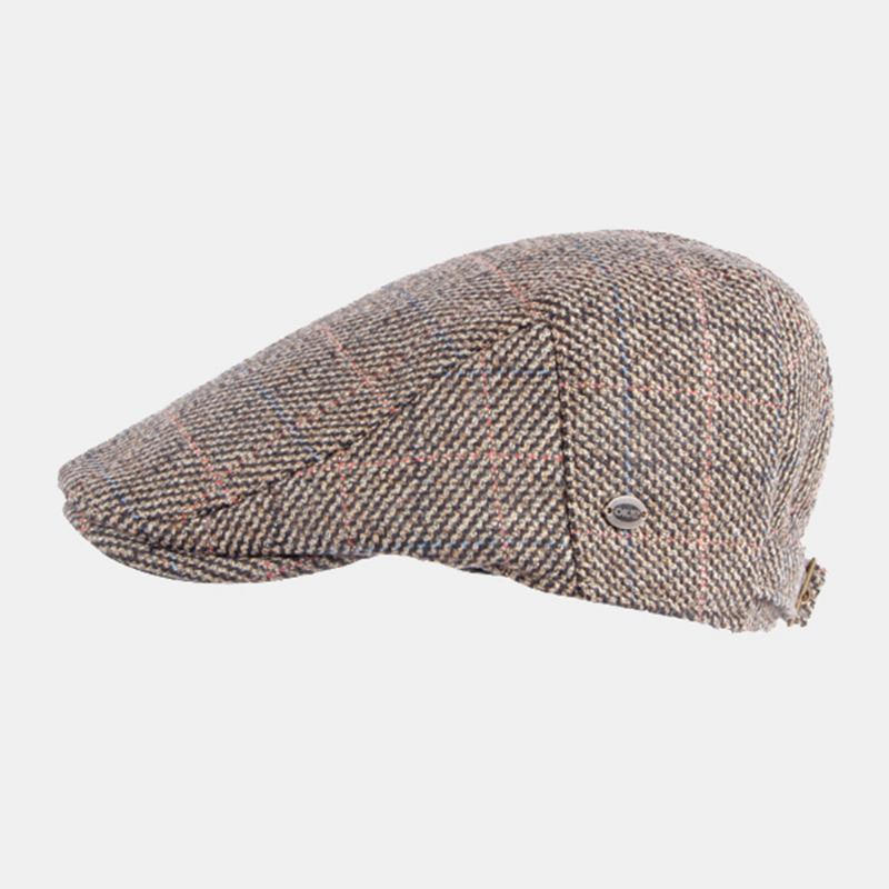 Herr Bomullsfärgat Gallermönster Plus Sammet Varma Baskrar Brittisk Retro Casual Solskydd Forward Hat Newsboy Hat