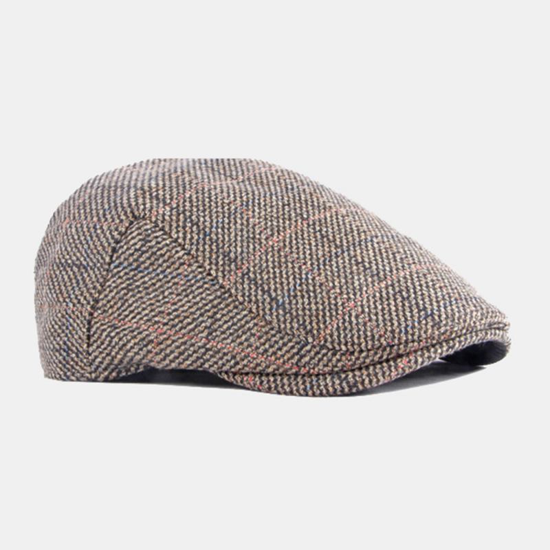 Herr Bomullsfärgat Gallermönster Plus Sammet Varma Baskrar Brittisk Retro Casual Solskydd Forward Hat Newsboy Hat