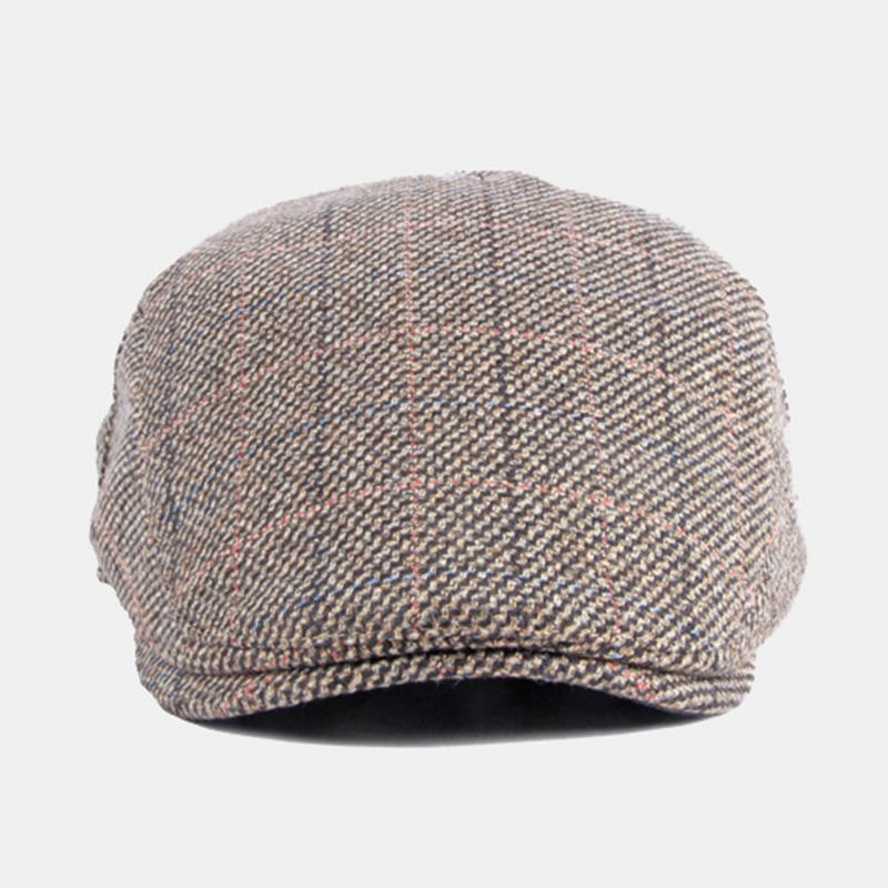 Herr Bomullsfärgat Gallermönster Plus Sammet Varma Baskrar Brittisk Retro Casual Solskydd Forward Hat Newsboy Hat