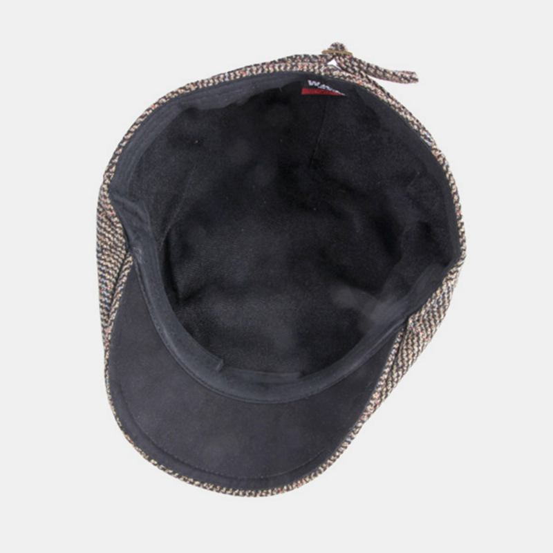 Herr Bomullsfärgat Gallermönster Plus Sammet Varma Baskrar Brittisk Retro Casual Solskydd Forward Hat Newsboy Hat