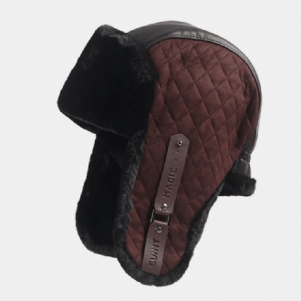 Herr Pu Plus Velvet Thicken Trapper Hat Enfärgad Argyle Köldskydd Vindtätt Hörselskydd Ushanka Hatt