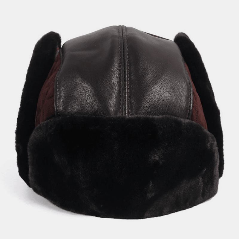 Herr Pu Plus Velvet Thicken Trapper Hat Enfärgad Argyle Köldskydd Vindtätt Hörselskydd Ushanka Hatt