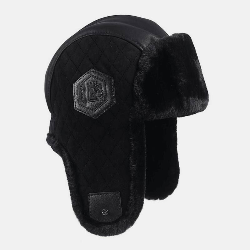 Herr Pu Plus Velvet Thicken Trapper Hat Enfärgad Argyle Köldskydd Vindtätt Hörselskydd Ushanka Hatt