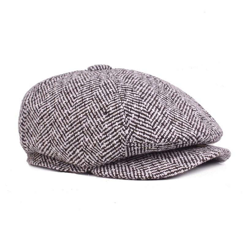 Herr Unisex Vintage Bomull Åttkantig Mössa Winter Stripe Gentleman Newsboy Basker Hatt