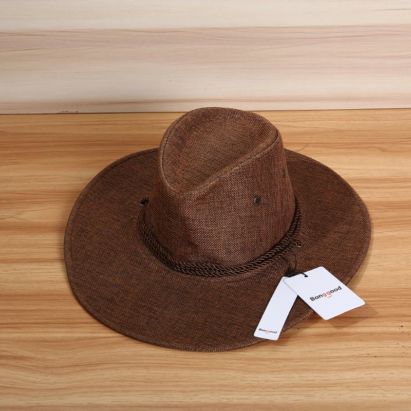 Herr Western Cowboy Hatt Utomhus Wide Brim Linne Hatt