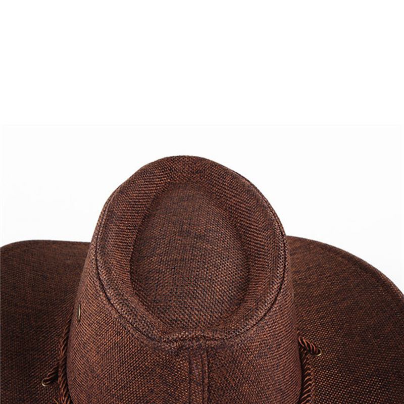 Herr Western Cowboy Hatt Utomhus Wide Brim Linne Hatt