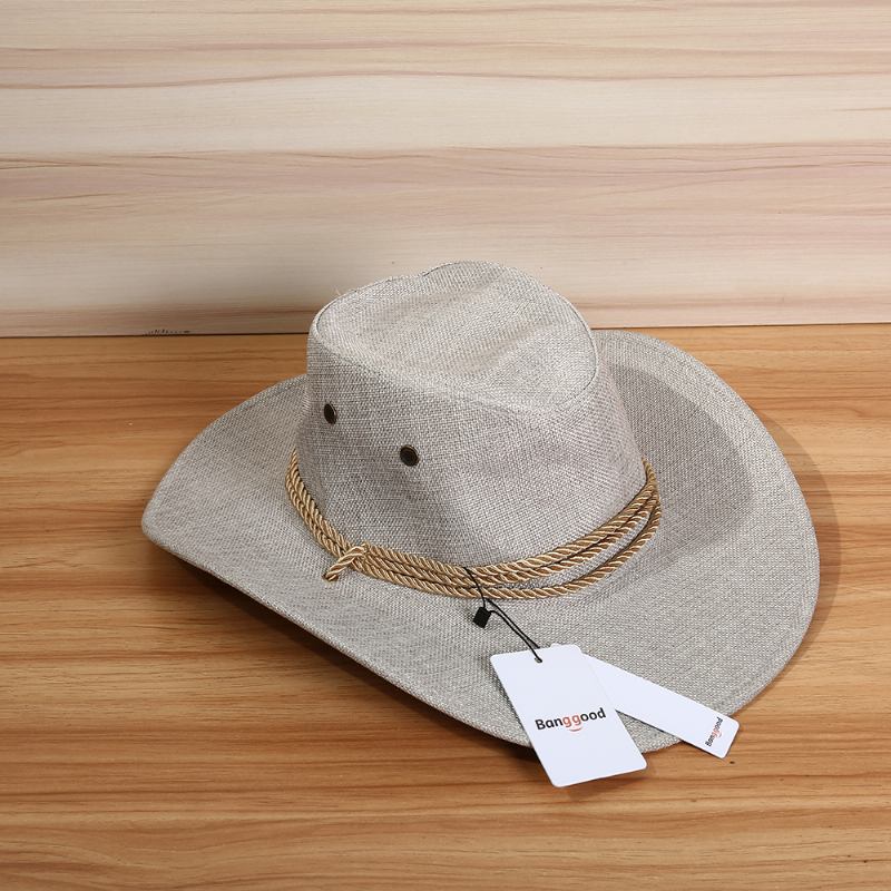 Herr Western Cowboy Hatt Utomhus Wide Brim Linne Hatt