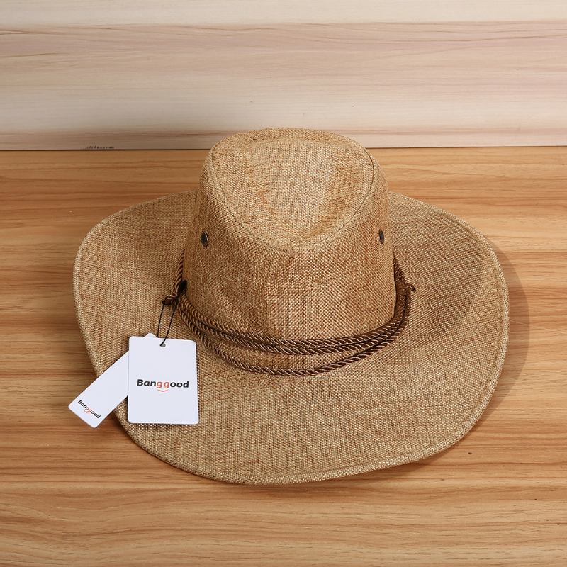 Herr Western Cowboy Hatt Utomhus Wide Brim Linne Hatt