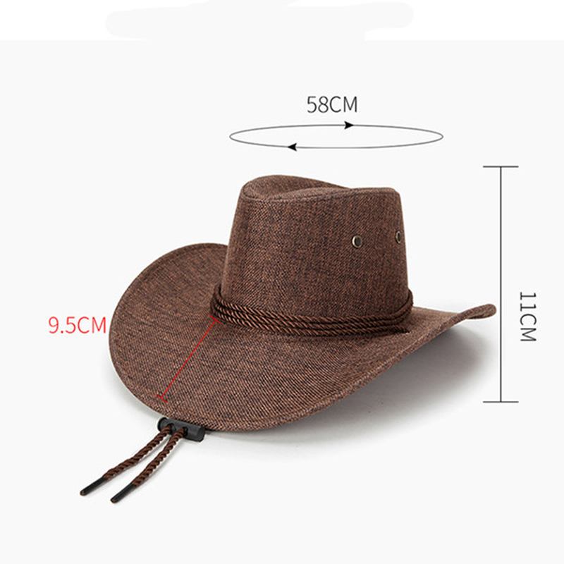 Herr Western Cowboy Hatt Utomhus Wide Brim Linne Hatt