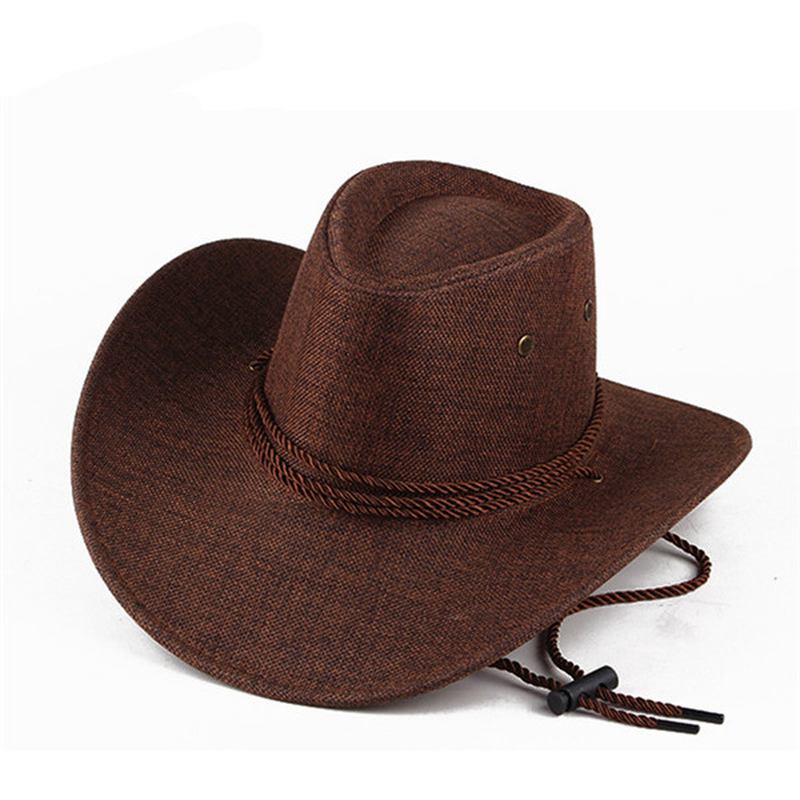 Herr Western Cowboy Hatt Utomhus Wide Brim Linne Hatt