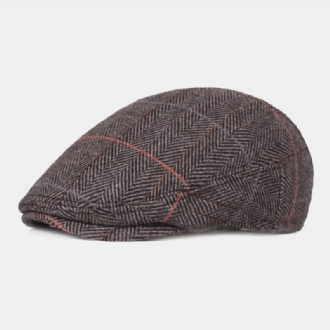 Herr Ylle Fiskbensgitter Mönster Basker Brittisk Retro Öronskydd Forward Hatt Newsboy Hat