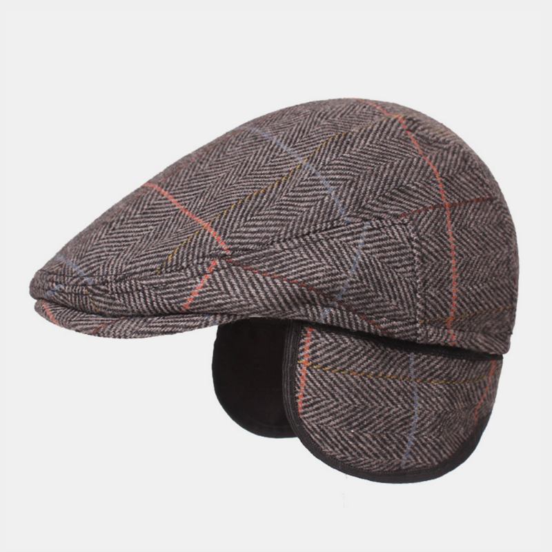 Herr Ylle Fiskbensgitter Mönster Basker Brittisk Retro Öronskydd Forward Hatt Newsboy Hat