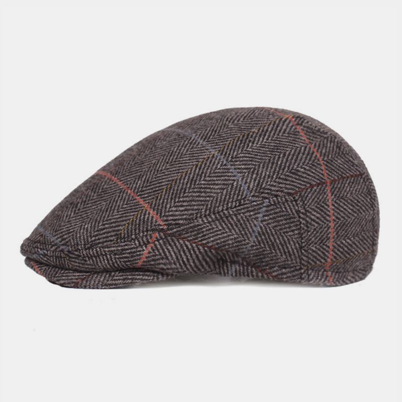 Herr Ylle Fiskbensgitter Mönster Basker Brittisk Retro Öronskydd Forward Hatt Newsboy Hat