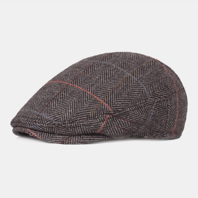 Herr Ylle Fiskbensgitter Mönster Basker Brittisk Retro Öronskydd Forward Hatt Newsboy Hat