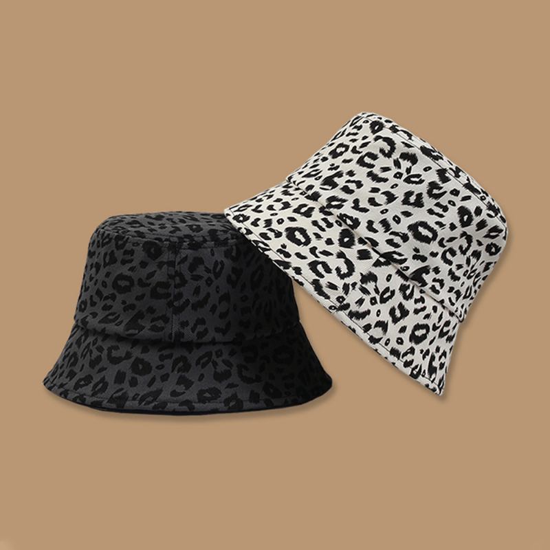 Kvinnor Bomull Leopard Mönster Med Tryck Mode All-match Sunscreen Bucket Hat