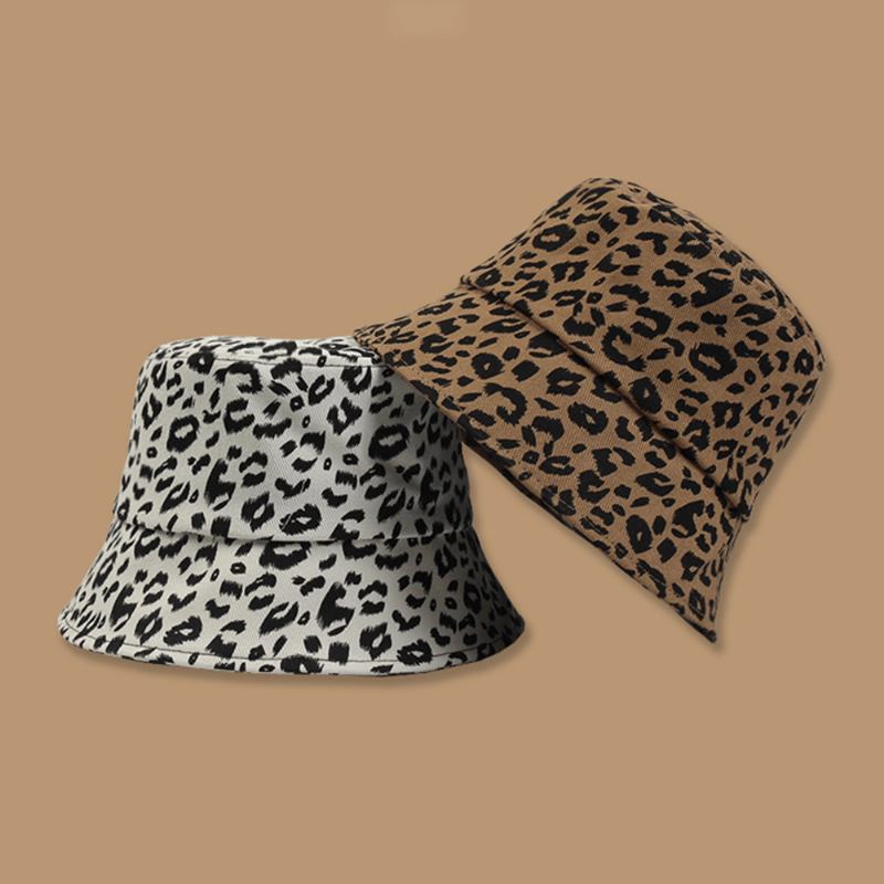 Kvinnor Bomull Leopard Mönster Med Tryck Mode All-match Sunscreen Bucket Hat