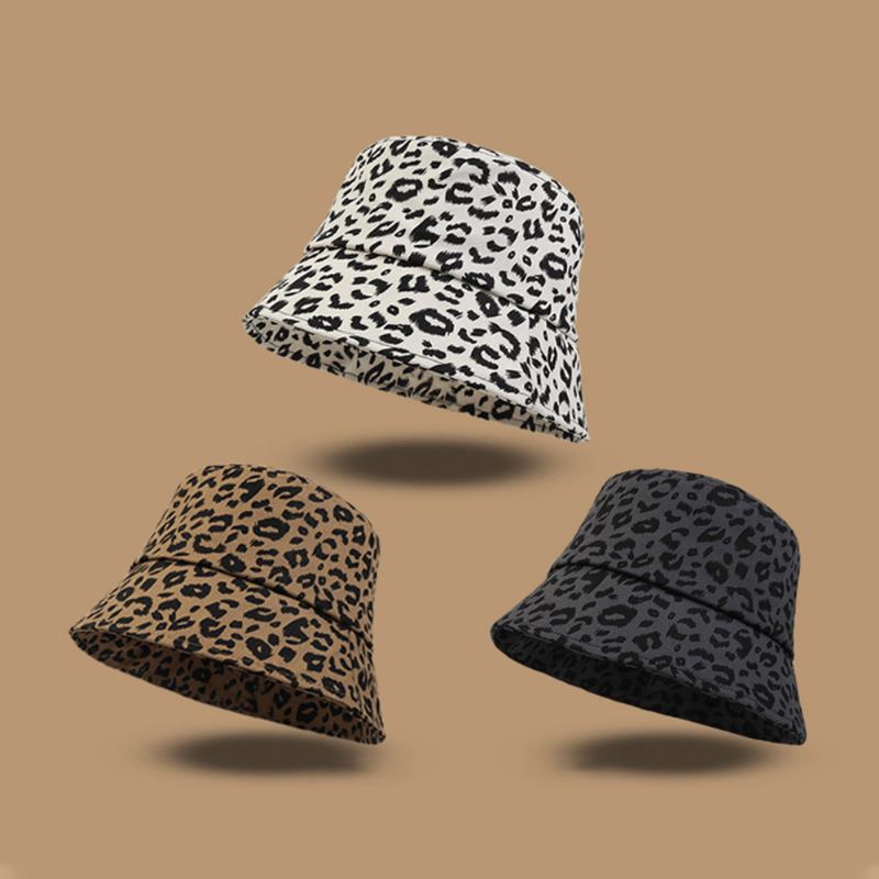 Kvinnor Bomull Leopard Mönster Med Tryck Mode All-match Sunscreen Bucket Hat