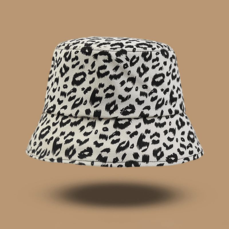 Kvinnor Bomull Leopard Mönster Med Tryck Mode All-match Sunscreen Bucket Hat