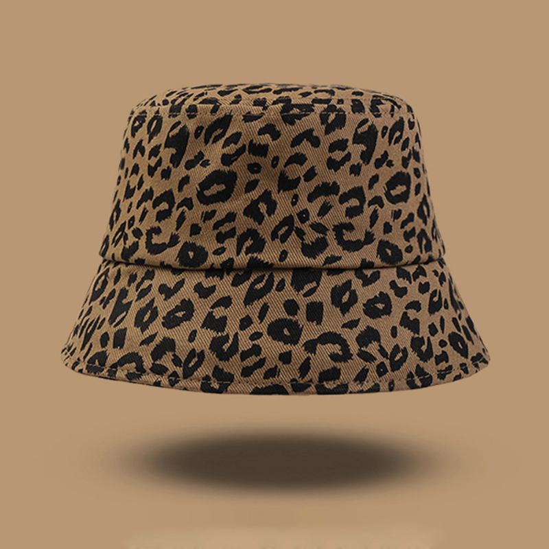 Kvinnor Bomull Leopard Mönster Med Tryck Mode All-match Sunscreen Bucket Hat