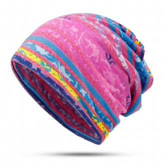 Kvinnor Bomull Öronkåpor Rainbow Stripe Beanie Hat Scarf