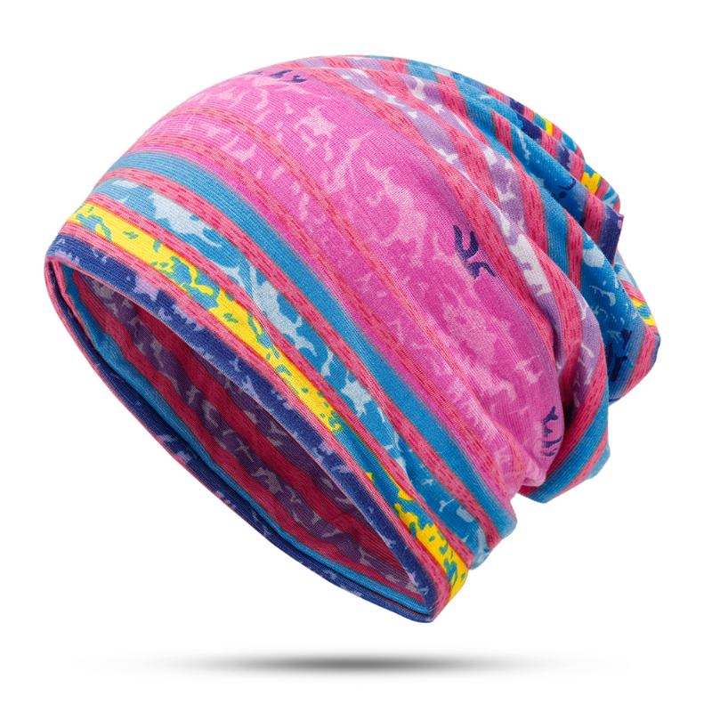 Kvinnor Bomull Öronkåpor Rainbow Stripe Beanie Hat Scarf