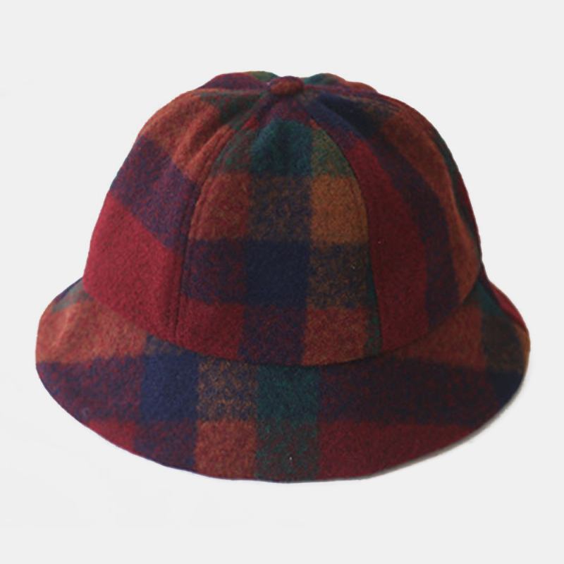 Kvinnor Bomull Patchwock Plädmönster Vintage Casual Warm Bucket Hat