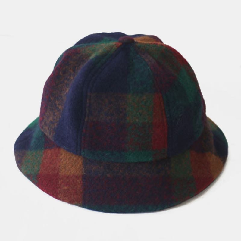 Kvinnor Bomull Patchwock Plädmönster Vintage Casual Warm Bucket Hat