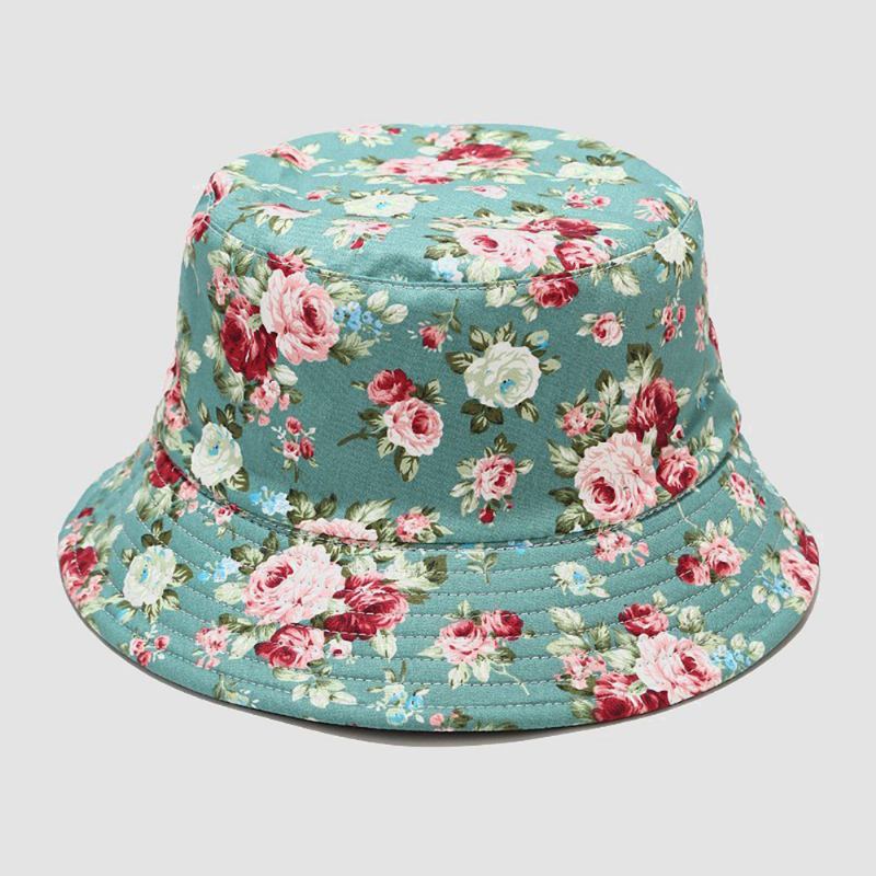 Kvinnor Dubbelsidig Sommar Uv-skydd Blommönster Casual Outdoor Sun Hat Bucket Hat