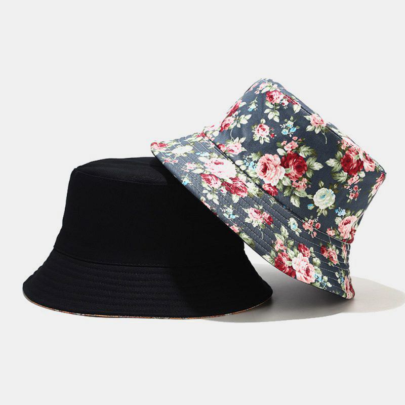 Kvinnor Dubbelsidig Sommar Uv-skydd Blommönster Casual Outdoor Sun Hat Bucket Hat