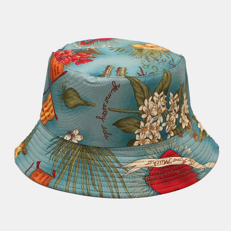 Kvinnor Dubbelsidig Sommar Uv-skydd Marint Växtmönster Casual Enkel Solhatt Bucket Hat