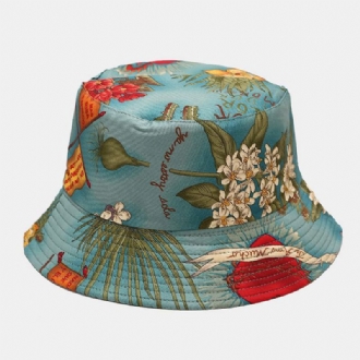 Kvinnor Dubbelsidig Sommar Uv-skydd Marint Växtmönster Casual Enkel Solhatt Bucket Hat