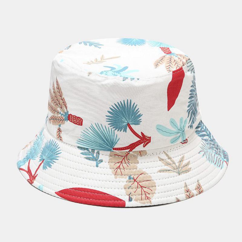 Kvinnor Dubbelsidig Sommar Uv-skydd Marint Växtmönster Casual Enkel Solhatt Bucket Hat