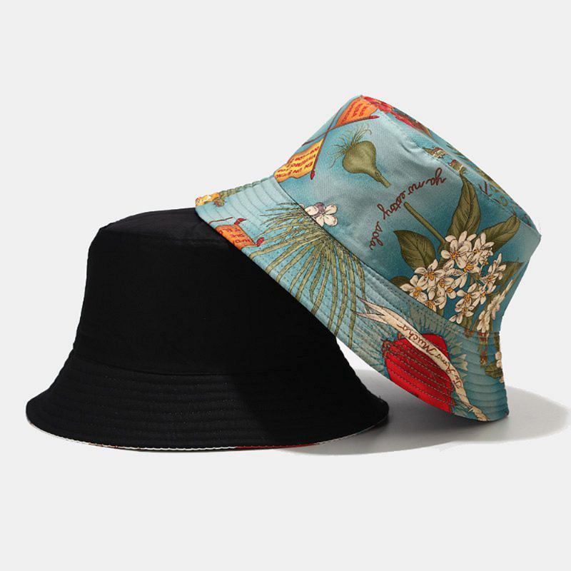 Kvinnor Dubbelsidig Sommar Uv-skydd Marint Växtmönster Casual Enkel Solhatt Bucket Hat