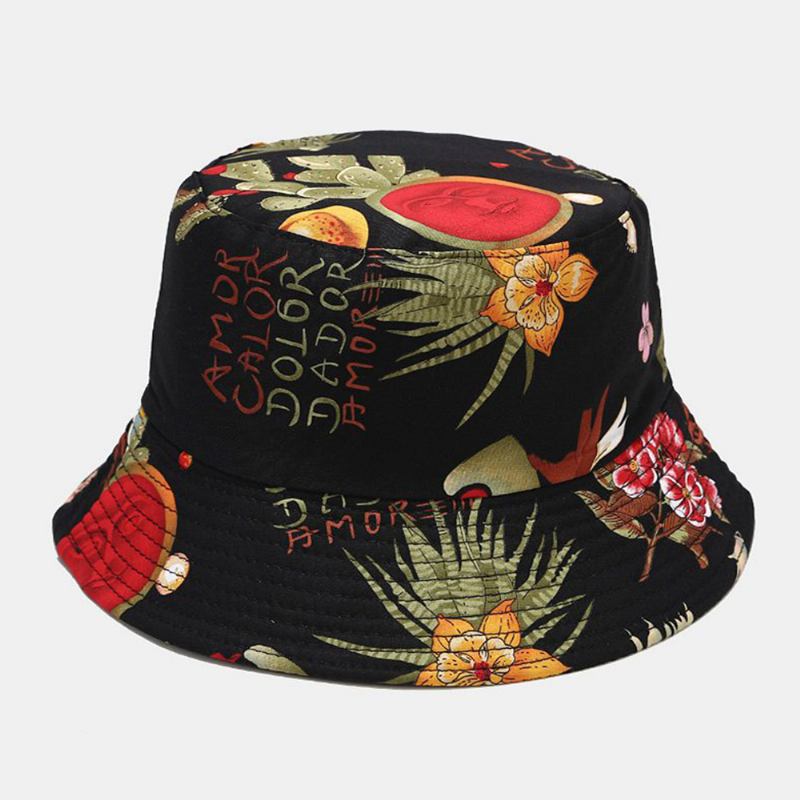 Kvinnor Dubbelsidig Sommar Uv-skydd Marint Växtmönster Casual Enkel Solhatt Bucket Hat