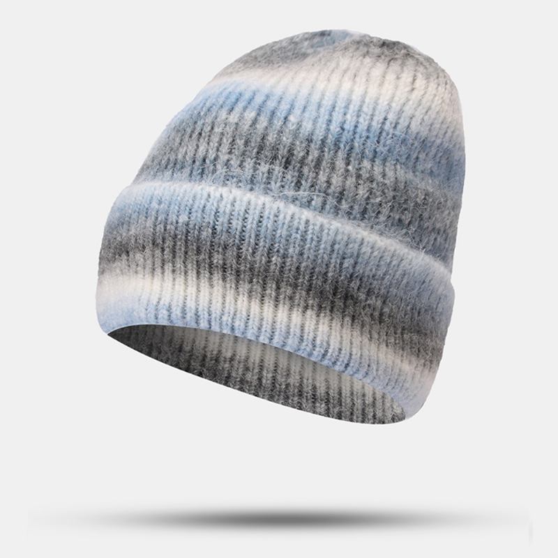 Kvinnor Gradient Höst Vinter Varm Stickad Mössa Personlighet Wild Flanging Öronskydd Beanie Hat