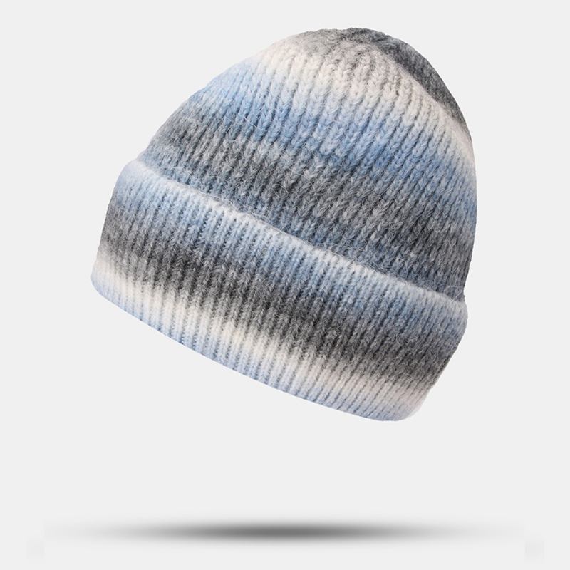 Kvinnor Gradient Höst Vinter Varm Stickad Mössa Personlighet Wild Flanging Öronskydd Beanie Hat