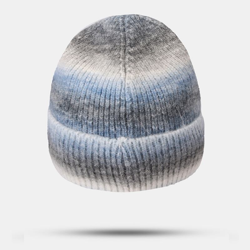 Kvinnor Gradient Höst Vinter Varm Stickad Mössa Personlighet Wild Flanging Öronskydd Beanie Hat