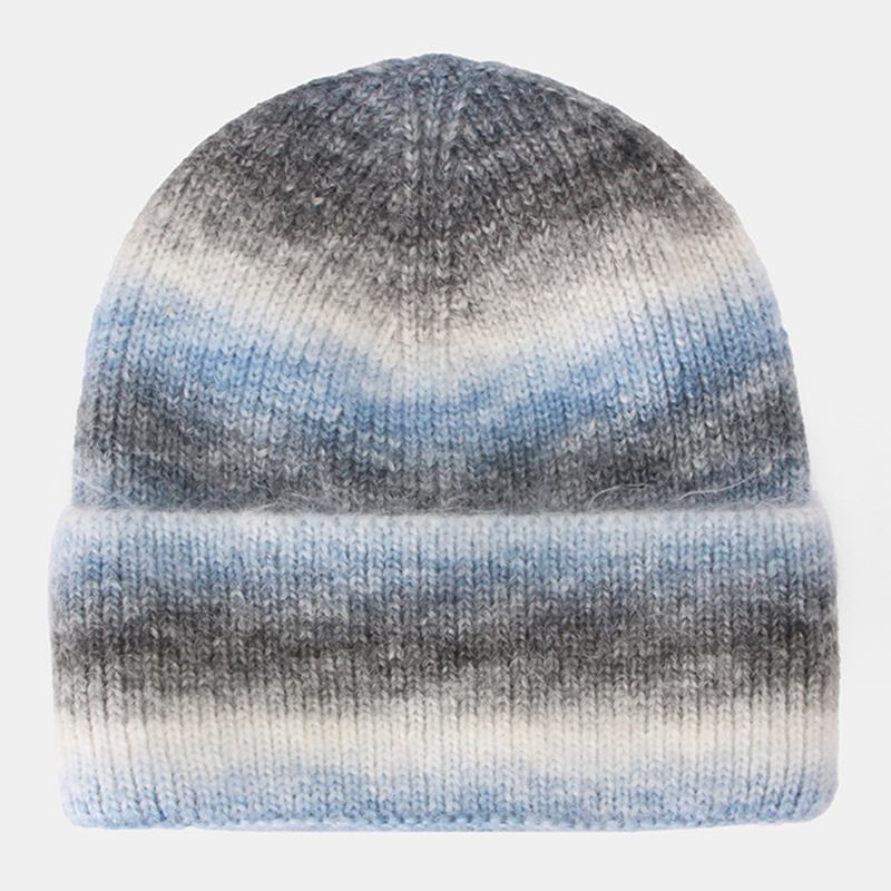 Kvinnor Gradient Höst Vinter Varm Stickad Mössa Personlighet Wild Flanging Öronskydd Beanie Hat