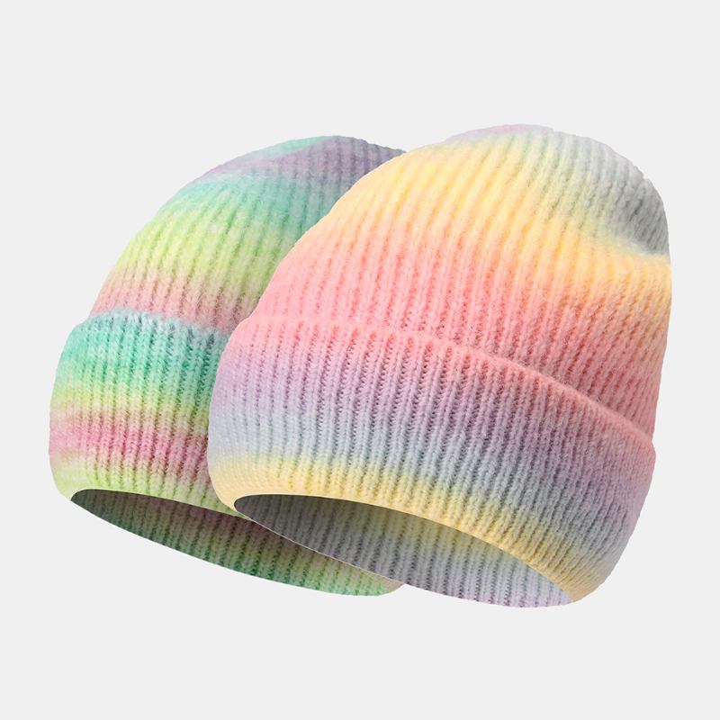 Kvinnor Gradient Höst Vinter Varm Stickad Mössa Personlighet Wild Flanging Öronskydd Beanie Hat