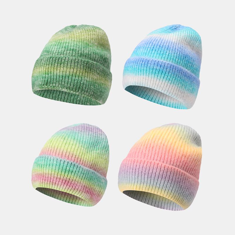 Kvinnor Gradient Höst Vinter Varm Stickad Mössa Personlighet Wild Flanging Öronskydd Beanie Hat