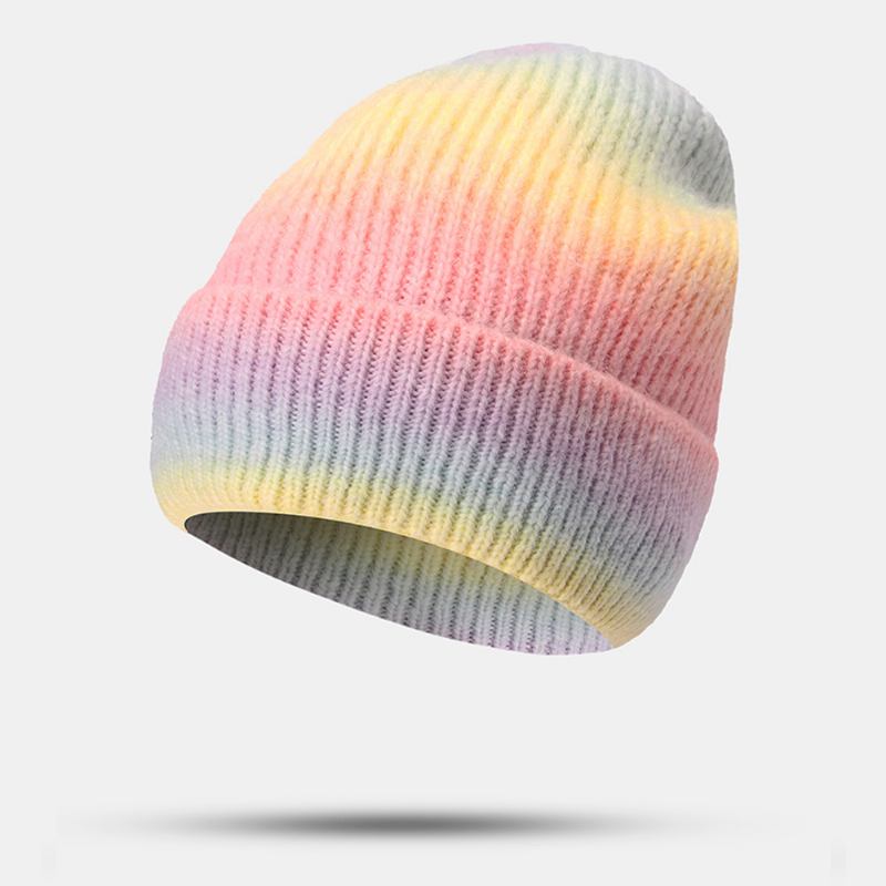 Kvinnor Gradient Höst Vinter Varm Stickad Mössa Personlighet Wild Flanging Öronskydd Beanie Hat