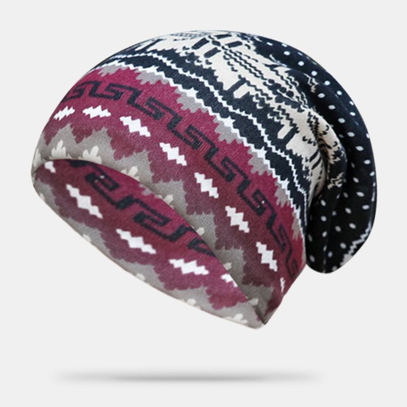 Kvinnor Kashmir Dubbelfunktion Etnisk Stil Mönster Kontrastfärg Håll Varm Utomhus Beanie Turban Scarf