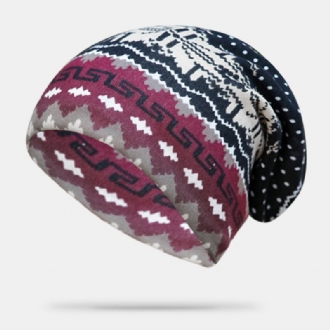 Kvinnor Kashmir Dubbelfunktion Etnisk Stil Mönster Kontrastfärg Håll Varm Utomhus Beanie Turban Scarf